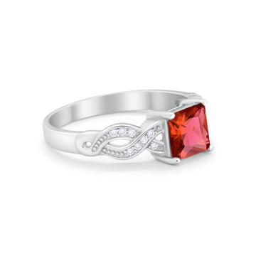 Solitaire Infinity Shank Ring Princess Cut Simulated Garnet CZ 925 Sterling Silver